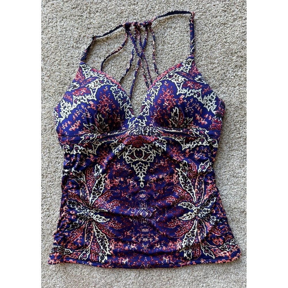 Athleta Aqualuxe Tankini Top Purple Red Paisley Strappy Back Medium
